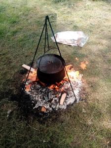 a grill with a pot on top of fire at DRAGICA Manastirska 10 in Ljubovija