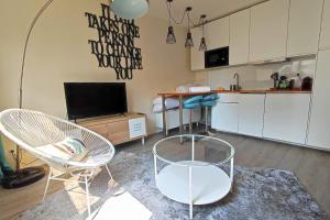 salon z dwoma krzesłami i telewizorem w obiekcie Studio of 27m in downtown w mieście Bordeaux