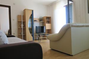 a living room with a couch and a television at Mesić Apartment in Senj