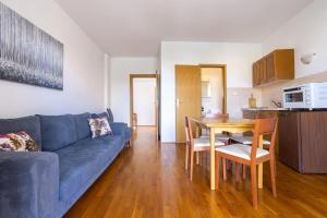 a living room with a blue couch and a table at Apartments Lonzor in Selce +97 photos