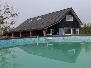 a house on top of a swimming pool at Het Riethuis in Holthone