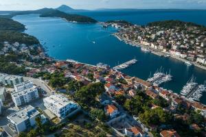 an aerial view of a harbor with boats in the water at Apartments Tony in Mali Lošinj