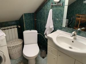 a bathroom with a white toilet and a sink at EDEN Apartment in Sveta Nedjelja