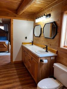 Baño con lavabo y aseo en una cabaña en New Listing! River frontage!, en Clark