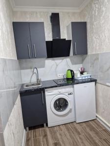 cocina con lavadora y fregadero en Apartament modern en Bălţi