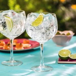 2-6 guests Holiday Home in Durdle Door في ويرهام: كأسين من الماء مع شرائح الليمون على طاولة