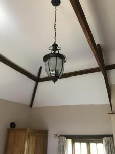 aendant light hanging from a ceiling in a room at Owletts Barn B&B in Bodmin