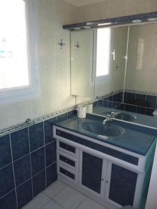 y baño con lavabo y espejo. en HOUSE CLOSE TO ROYAN AND SEASIDE, GROUND FLOOR, QUIET AND COMFORTABLE, en Médis