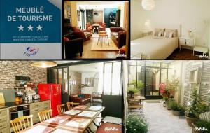 a collage of pictures of a living room and a kitchen at Les Appartements de Champagne in Reims