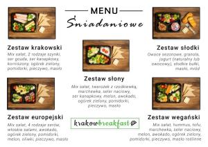 uma imagem do menu para o novo restaurante em Dietla 32 Residence - ideal location in the heart of Krakow, between Main Square and Kazimierz District na Cracóvia