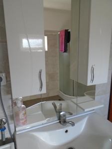 un lavandino in bagno con specchio e armadietto bianco di Guest house Limes a Zatonje Altre 13 foto
