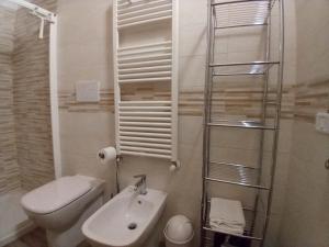 a small bathroom with a toilet and a sink at Podere Feltrino in Grosseto