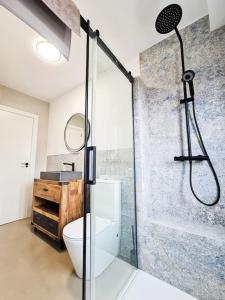 a bathroom with a shower and a toilet at Lujoso apartamento junto a Museo Salzillo in Murcia
