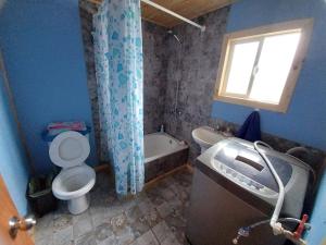 baño con aseo, bañera y ventana en Camino a Putemun s/n, en Punahuel