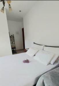 a bedroom with a white bed with a plant on it at FBM Anagenessis - Ευ Ζην in Edessa +35 photos