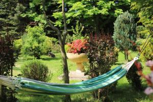 hamak w ogrodzie z doniczką kwiatów w obiekcie Serenity Garden Villas - Polanica-Zdrój 