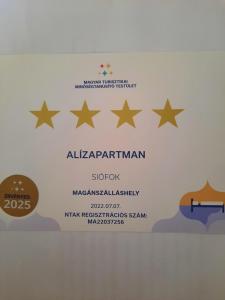 Certifikát, ocenenie alebo iný dokument vystavený v ubytovaní AlízApartman