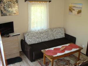 uma sala de estar com um sofá e uma mesa em Domki u Uli em Jarosławiec