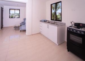 - une cuisine avec un comptoir, un évier et une cuisinière dans l'établissement Hotel porto escondido, à Santa Bárbara de Samaná