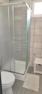 Grey Line Guesthouse في باداسونيتورديميك: حمام مع دش ومرحاض