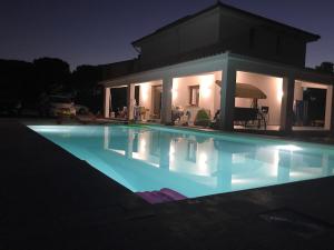 Casa vacanza Villa Dorotea في بارتينيكو: مسبح امام بيت بالليل