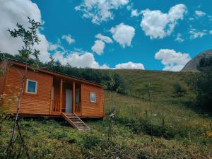 a wooden cabin on a hill in a field at amo-isuntke in Jut'a