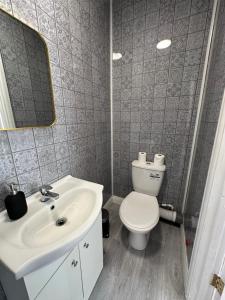 a bathroom with a white sink and a toilet at DVMescape flat1 in Bristol