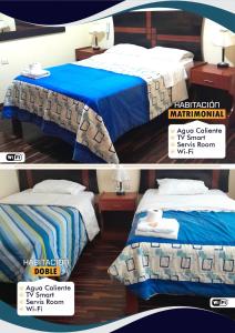 巴蘭卡的住宿－HOTEL CASTILLO MAGICO (EX CHAVIN SEÑORIAL?，两张带两张床的酒店客房的照片