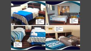 un collage de 3 fotos de un dormitorio con 2 camas en HOTEL CASTILLO MAGICO (EX CHAVIN SEÑORIAL? en Barranca