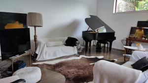 sala de estar con sofá y piano en Casa de Levandeiras en Barcelos