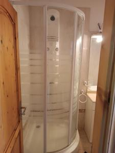 a shower with a glass door in a bathroom at La Casita de la Vega in Icod de los Vinos +100 photos