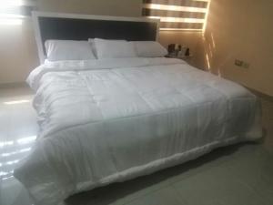 a large white bed with white sheets and pillows at Luxury Homes in Port Harcourt