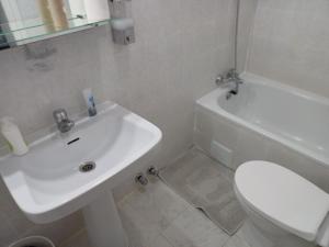 マドリードにあるEstudio Grande Madrid Centroのバスルーム(洗面台、トイレ、バスタブ付)