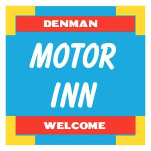 um sinal com as palavras mtor Bem-vindo em Denman Motor Inn em Denman