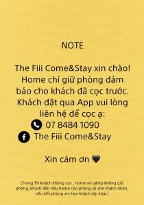 a screenshot of a text message with the fill commences shy jam chochamcham at Homestay The Fiii Come&Stay in Vung Tau