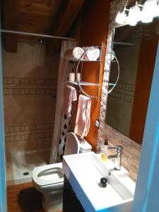セゴビアにあるALDAJO Apartmentsのバスルーム(洗面台、トイレ、鏡付)
