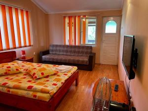 a living room with a bed and a couch at Casa de vacanță Orsi in Sovata