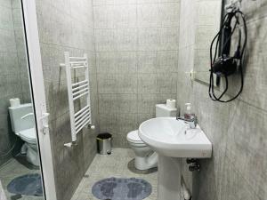 uma casa de banho com um lavatório branco e um WC. em Hotel Vardzia Terrace em Vardzia