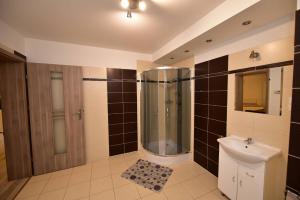 a bathroom with a shower and a toilet at Pokoje Gościnne Marusa in Szczytno +98 photos
