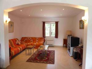 a living room with a couch and a tv at Villa en Provence Verte in Carcès