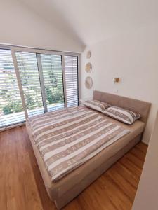 1 cama grande en una habitación con ventanas grandes en Gaja & Sara Apartments en Kozina