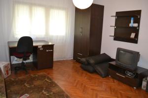 sala de estar con escritorio y TV en studio studentesc en Timişoara