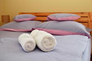 Postel nebo postele na pokoji v ubytování Nóra apartman