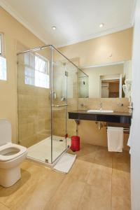 a bathroom with a shower and a toilet and a sink at Aero Club of East Africa in Nairobi
