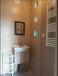 a bathroom with a sink and a mirror at KAPITAŃSKA 88 in Chłopy