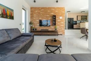 a living room with a couch and a tv at Villa Kate ZadarVillas in Knežević