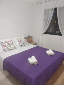 斯塔利格拉德－帕克萊尼采的住宿－Apartment Savic，一间卧室配有一张紫色床和毛巾