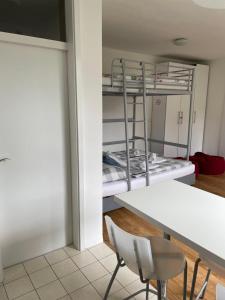 a room with a table and chairs and a bunk bed at Studio apartment Ta5ek in Jesenice +4 photos