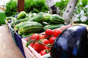 eine Darstellung von Gurken und Tomaten in Körben in der Unterkunft AgriFamily Village in San Vito dei Normanni