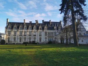 un gran edificio blanco con un árbol delante en Grand appartement dans Château Néo-gothique, en Orléans